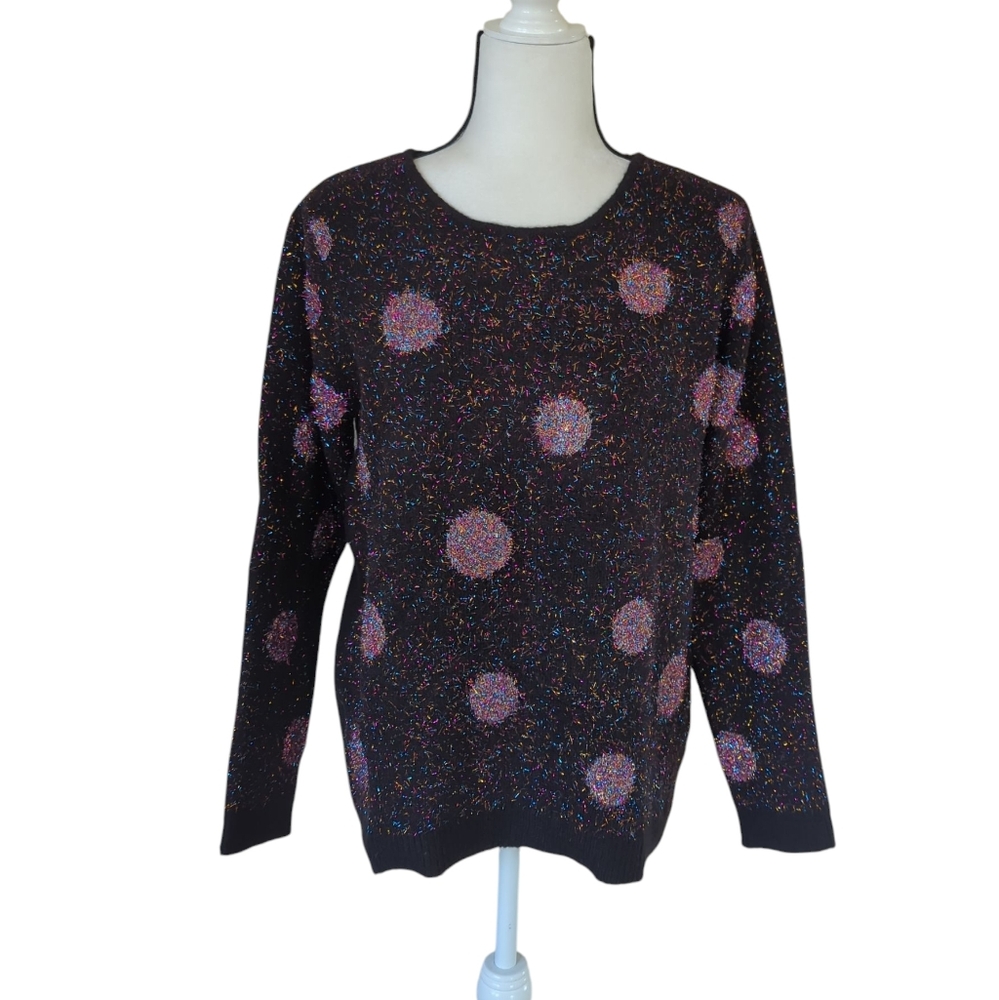 Apt. 9 Tinsel Polka Dot Acrylic Crewneck Christmas Sweater MEDIUM Black Pink